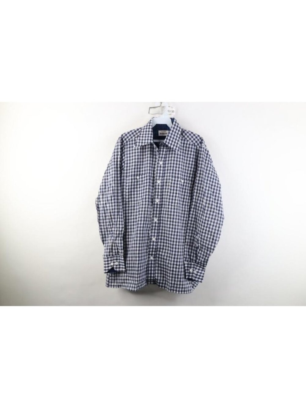 Deadstock Vintage 70s Mens 15 32/33 Gingham Plaid Collared Button Shirt USA